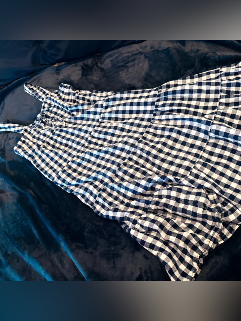 Who What Wear Navy and White Gingham Textured dress